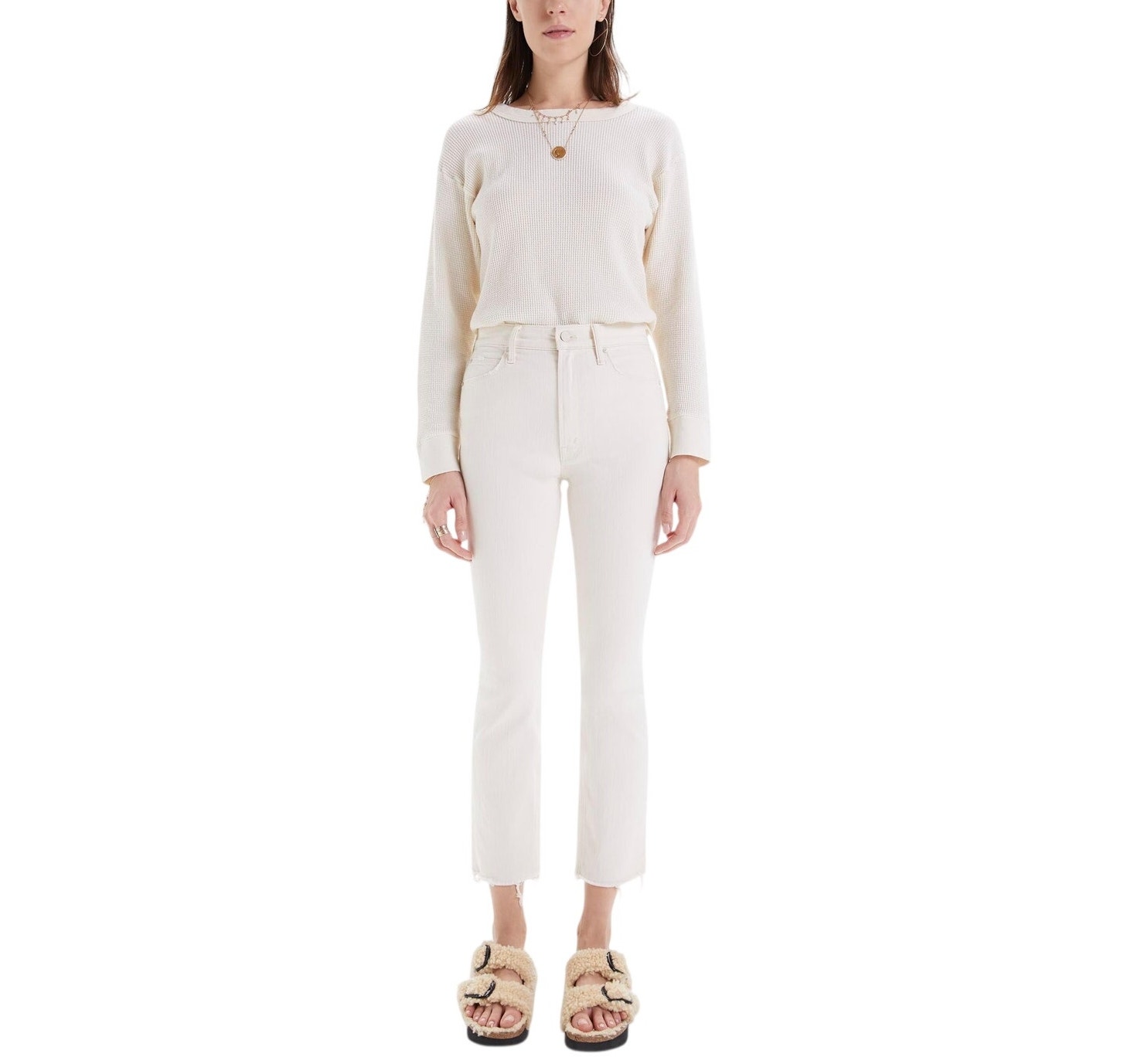 Mother Frayed Off White Dazzler Ankle Denim Jeans Size 26